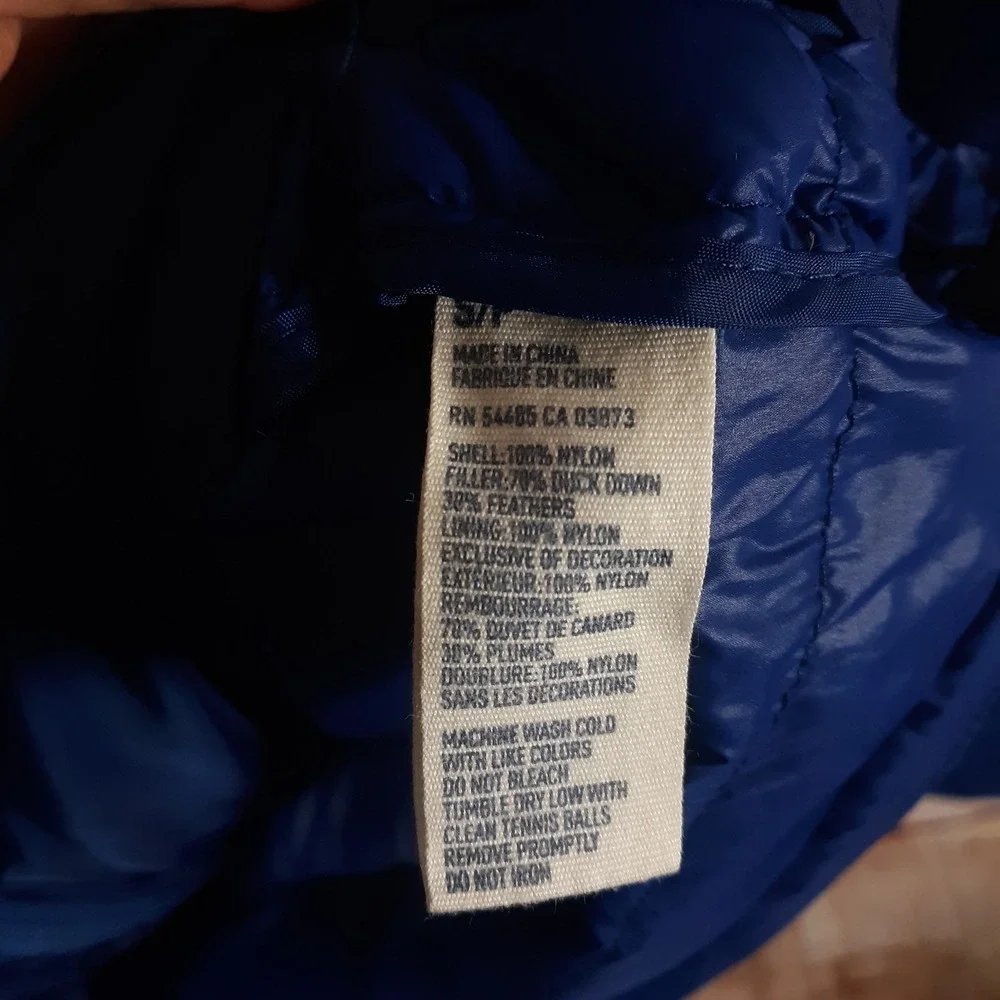 American Eagle Puffer Jacket Duck Down Mens Small Blue Full Zip Nylon